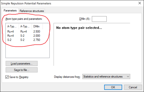 Simple repulsion potential parameters