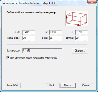 Step 1 of 8: Define cell parameters and space-group