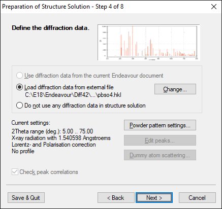 Step 4 of 8: Define the diffraction data