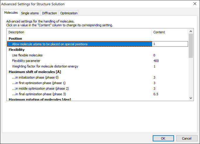 Advanced settings dialog