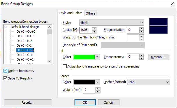 Bond Group Designs dialog with settings for a selected bond group